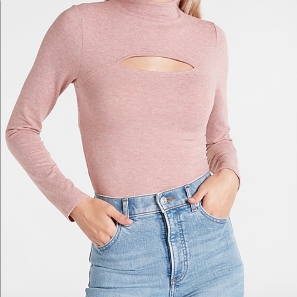 Body Contour Cozy Mock Neck Cutout Bodysuit EXPRESS blushing Mauve Medium